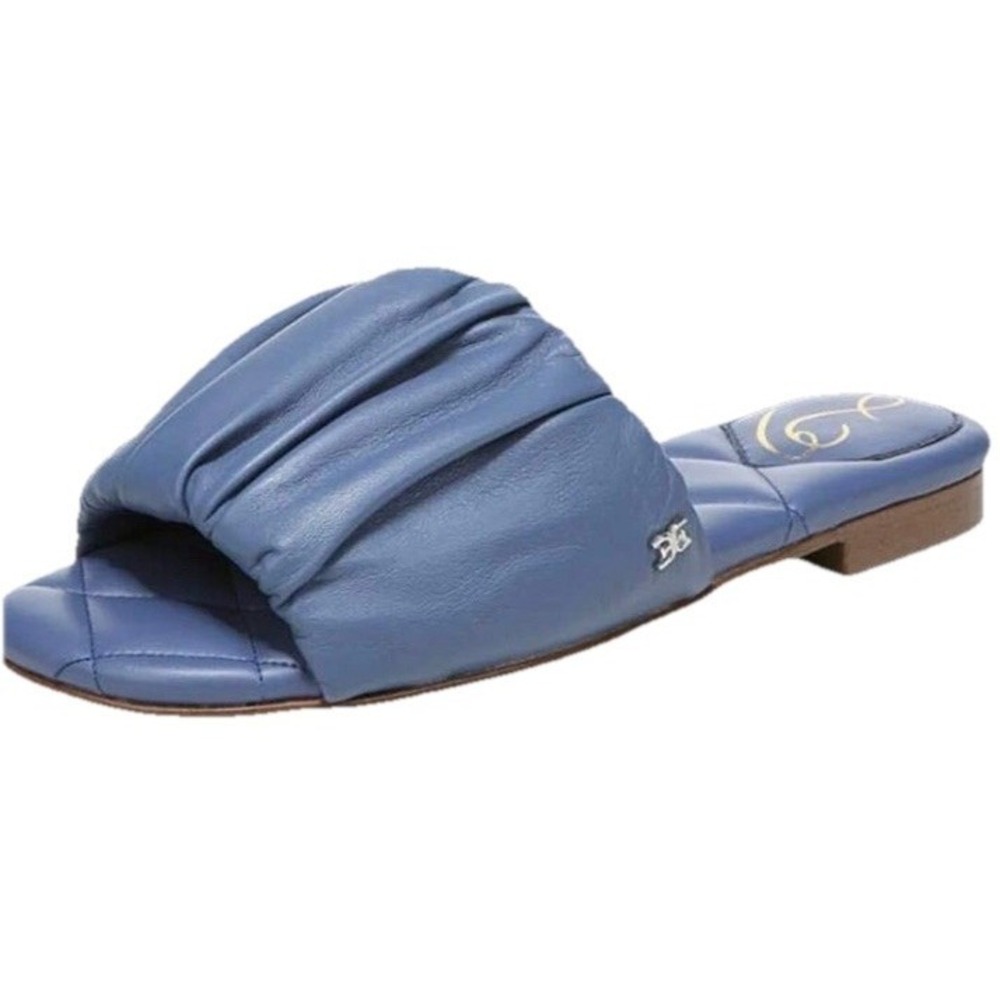 Sam Edelman Briar Marlin Blue‎ Leather Slide Open Toe Comfort Flats Sandals 8.5